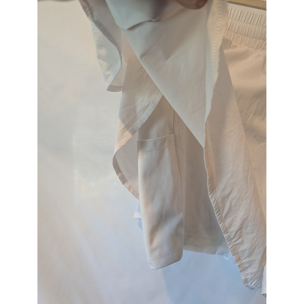 White Double Layer Athletic Running Shorts with Phone Pocket and Drawstring - Picture 3 of 5